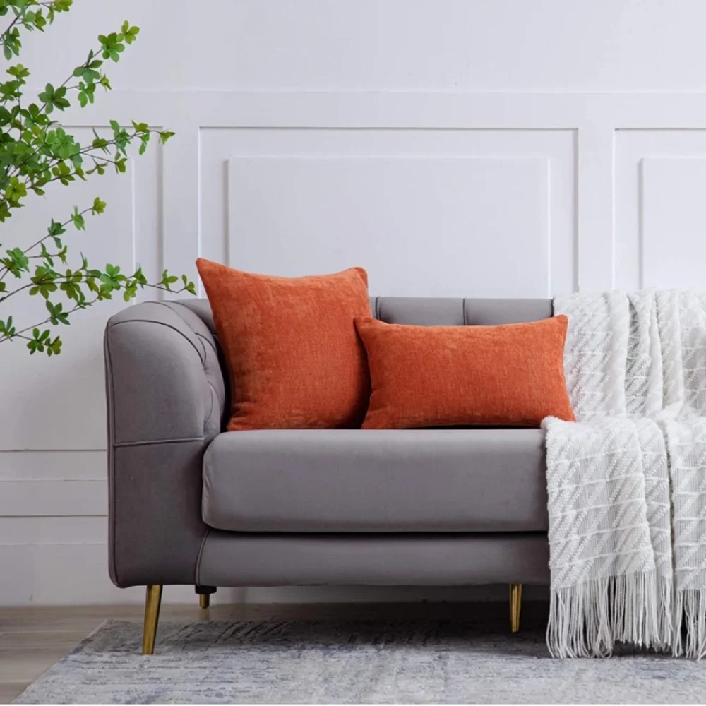 Luxury Home | Chic Burnt Orange Soft Chenille Textured Throw Pillow Covers